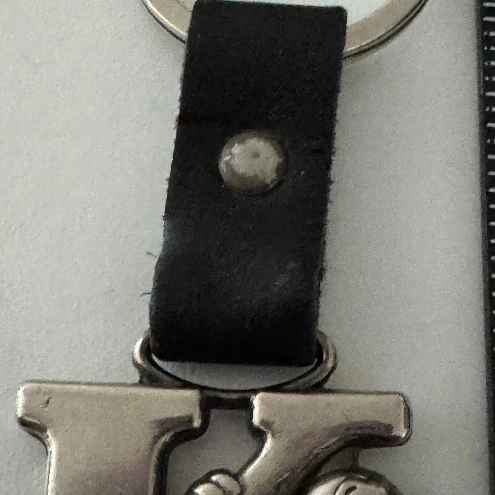 Disney Mickey Mouse Letter K Keychain Black Leather Strap Silver Tone‎